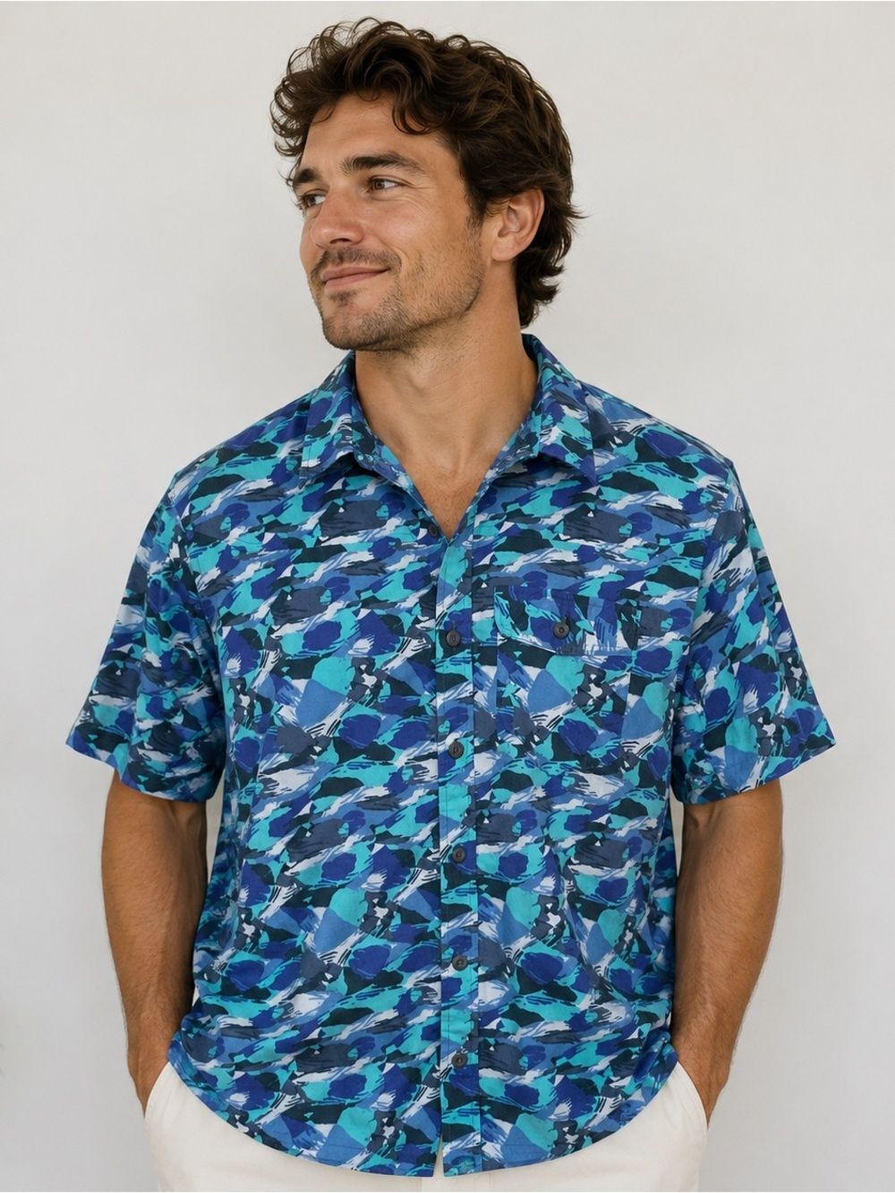 STIO Men’s Abstract Print Button Front Shirt – Size L